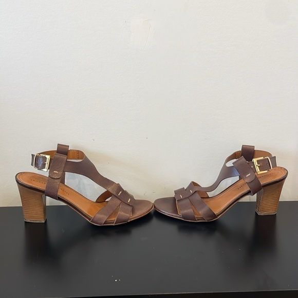 Leonardo Principi Vero Cuoio brown leather heel sandals strap Italy 40 (9) - Picture 5 of 8